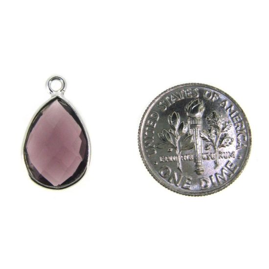 Wholesale Sterling Silver Bezel Gemstone Pendant - 10x14mm Faceted Small Teardrop - Pink Amethyst Quartz