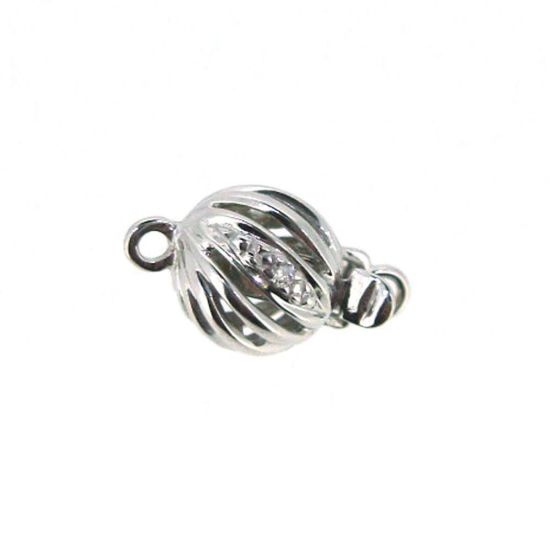 Wholesale 14K White Gold Round Filligree Ball Clasp with Diamond (7mm)