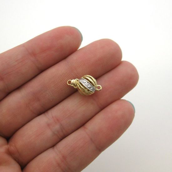 Wholesale 14K Yellow Gold Round Filigree Ball Clasp with Diamond (8.5mm)