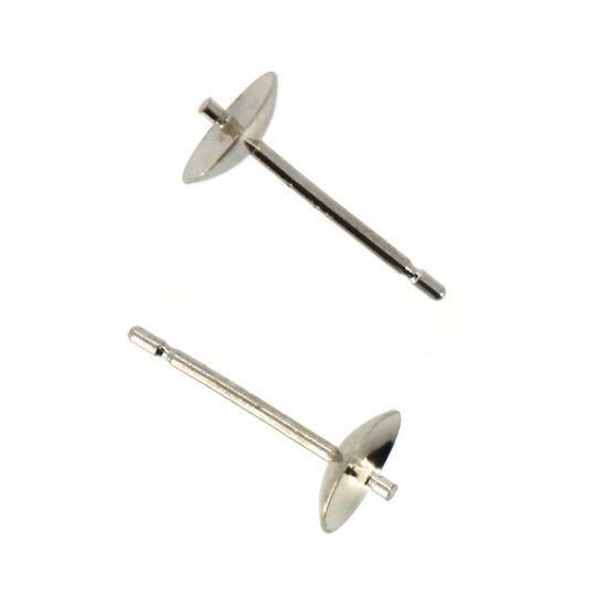 Wholesale 14K White Gold Earrings Posts with Cups (5mm)(2 pieces)