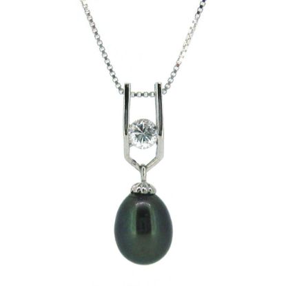 Wholesale Sterling Silver Peacock Freshwater Pearl and CZ Stone Pendant Necklace-18"