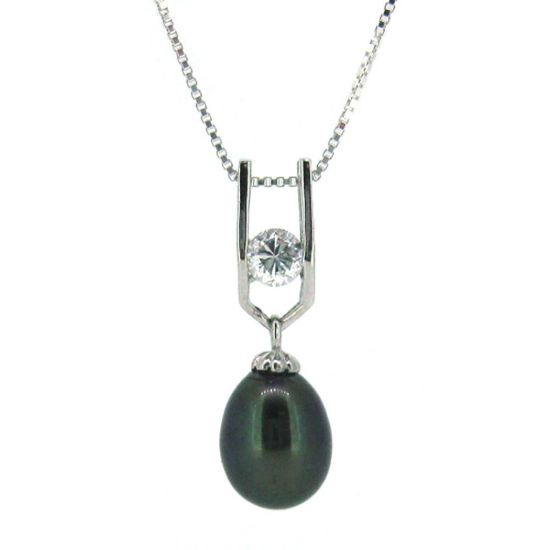 Wholesale Sterling Silver Peacock Freshwater Pearl and CZ Stone Pendant Necklace-18"