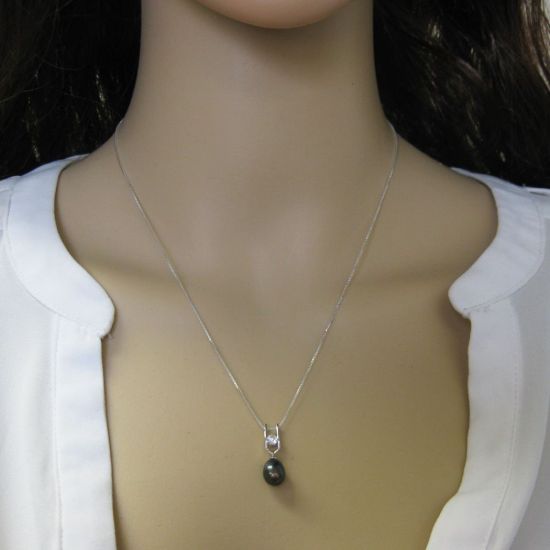 Wholesale Sterling Silver Peacock Freshwater Pearl and CZ Stone Pendant Necklace-18"