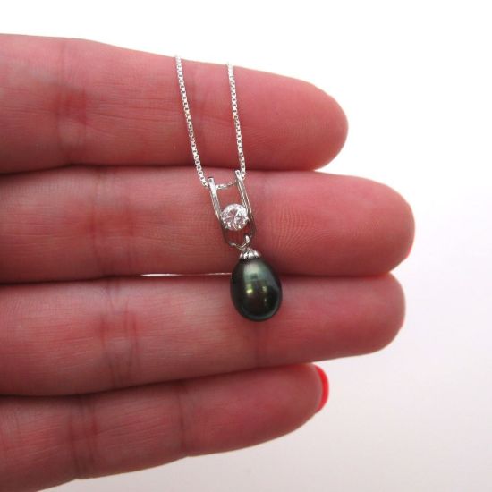 Wholesale Sterling Silver Peacock Freshwater Pearl and CZ Stone Pendant Necklace-18"