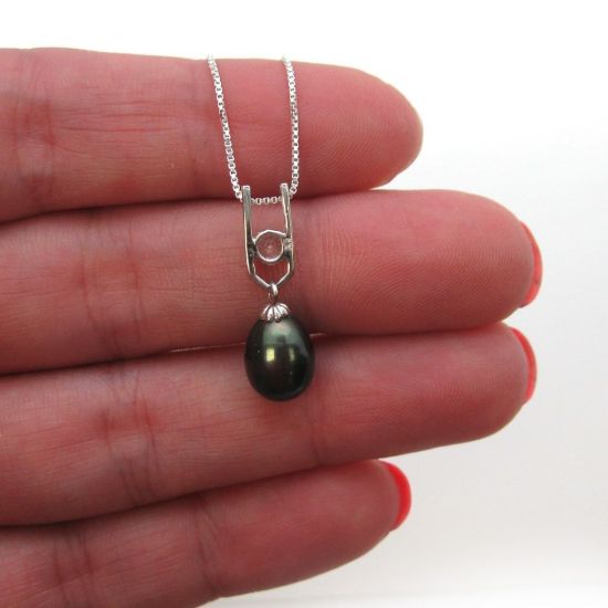 Wholesale Sterling Silver Peacock Freshwater Pearl and CZ Stone Pendant Necklace-18"