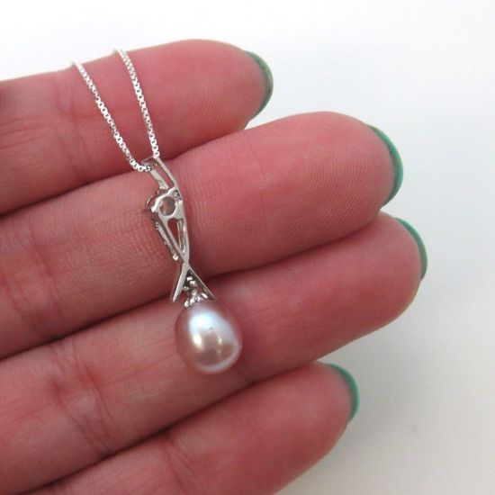 Wholesale Sterling Silver Pink Freshwater Pearl and CZ Stone Crossed Pendant Necklace-16"