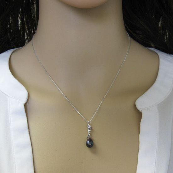 Wholesale Sterling Silver Peacock Freshwater Pearl and CZ Stone Crossed Pendant Necklace-16"