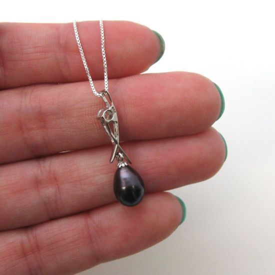 Wholesale Sterling Silver Peacock Freshwater Pearl and CZ Stone Crossed Pendant Necklace-16"