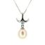 Wholesale Sterling Silver Cream Freshwater Pearl and CZ Stone Petal Pendant Necklace-16"