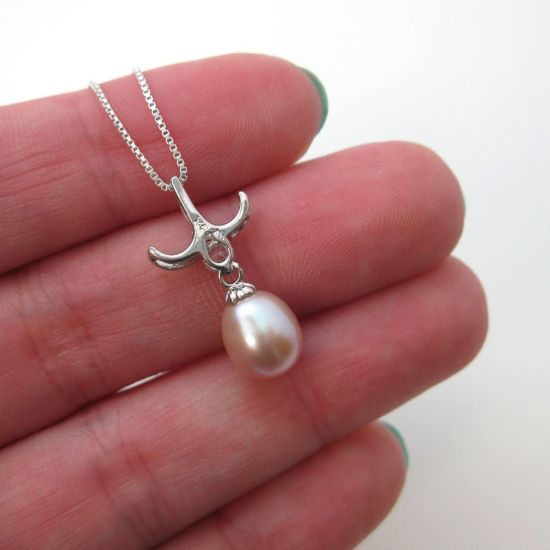 Wholesale Sterling Silver Pink Freshwater Pearl and CZ Stone Petal Pendant Necklace-16"
