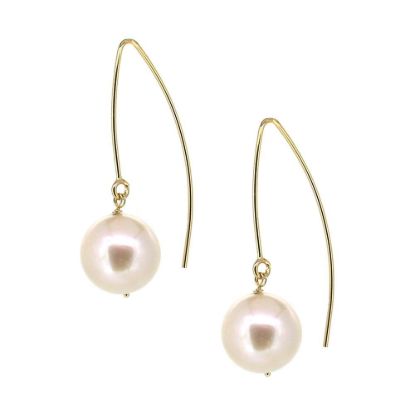 Wholesale 14K Yellow Gold Marquise White Freshwater Pearl Earrings