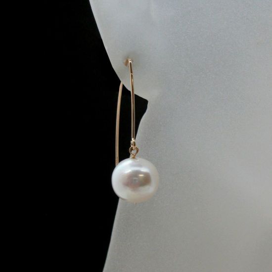 Wholesale 14K Yellow Gold Marquise White Freshwater Pearl Earrings