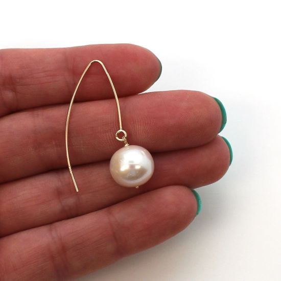 Wholesale 14K Yellow Gold Marquise White Freshwater Pearl Earrings