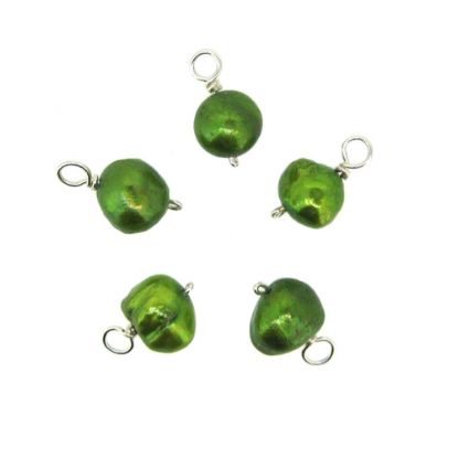 Wholesale Wire Wrapped Dyed Green Round Freshwater Pearl Charm Beads (pack of 5 pcs)