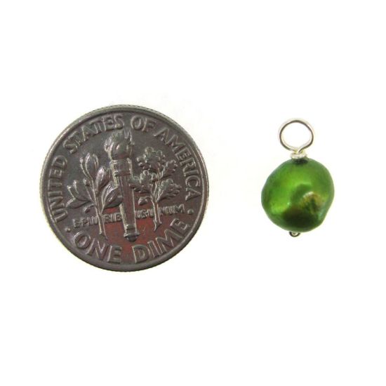 Wholesale Wire Wrapped Dyed Green Round Freshwater Pearl Charm Beads (pack of 5 pcs)