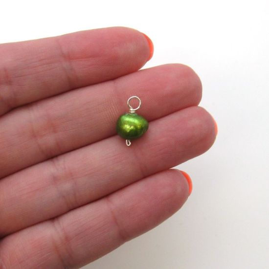 Wholesale Wire Wrapped Dyed Green Round Freshwater Pearl Charm Beads (pack of 5 pcs)