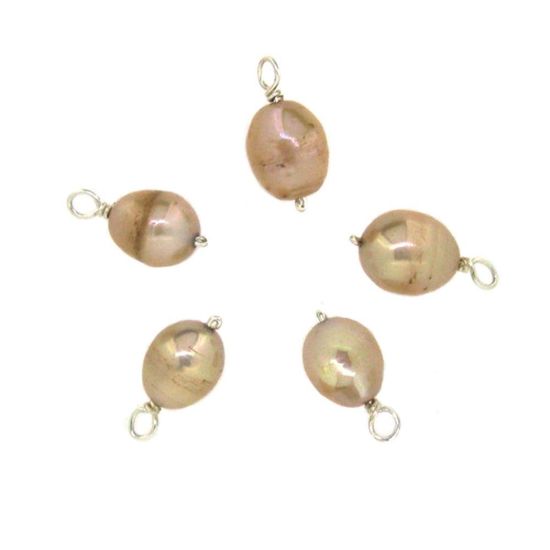 Wholesale Wire Wrapped Dyed Cream Oval Freshwater Pearl Charm Beads (pack of 5 pcs)