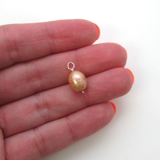 Wholesale Wire Wrapped Dyed Cream Oval Freshwater Pearl Charm Beads (pack of 5 pcs)