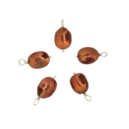 Wholesale Dyed Bronze Freshwater Pearl Beads-Wire Wrapped Bronze Pearl Charms 9-11.5mm (pack of 5 pcs)