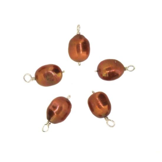 Wholesale Dyed Bronze Freshwater Pearl Beads-Wire Wrapped Bronze Pearl Charms 9-11.5mm (pack of 5 pcs)