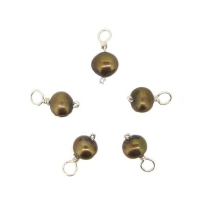 Wholesale Wire Wrapped Dyed Light Brown Round Freshwater Pearl Charms (pack of 5 pcs)