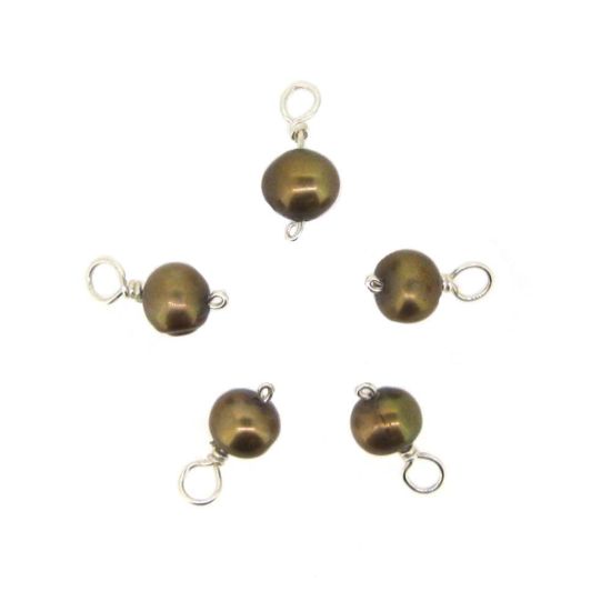Wholesale Wire Wrapped Dyed Light Brown Round Freshwater Pearl Charms (pack of 5 pcs)