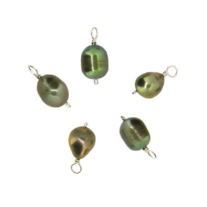 Wholesale Wire Wrapped Dyed Green Oval Freshwater Pearl Charms (pack of 5 pcs)