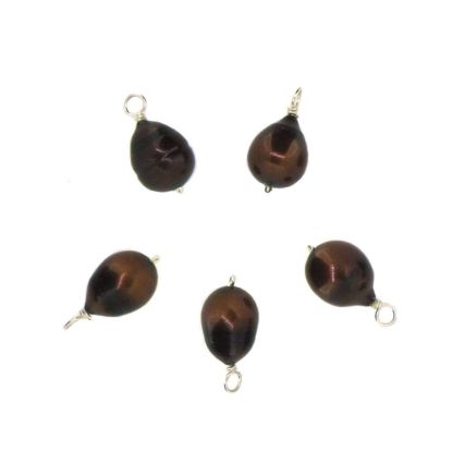 Wholesale Wire Wrapped Dyed Brown Oval Freshwater Pearl Charm Beads