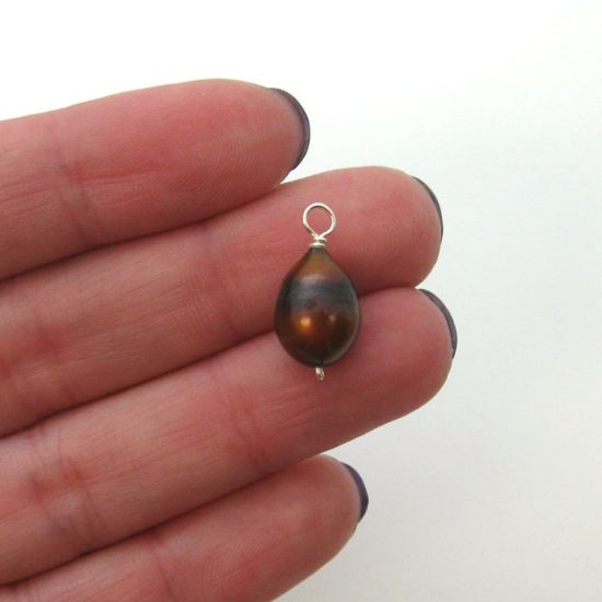Wholesale Wire Wrapped Dyed Brown Oval Freshwater Pearl Charm Beads