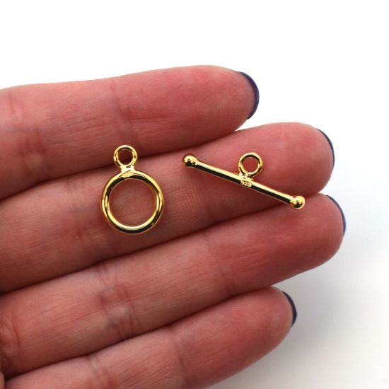 Wholesale Gold Plated Sterling Silver Simple Tiny Circle Toggle 12mm  (Sold per set)