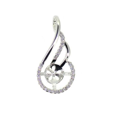 Wholesale Sterling Silver and CZ Stone Fancy Pearl Cup Bail for Half-Drilled Pearls