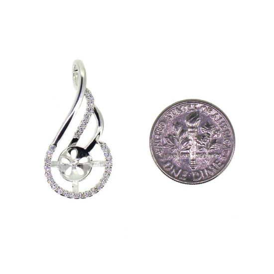 Wholesale Sterling Silver and CZ Stone Fancy Pearl Cup Bail for Half-Drilled Pearls