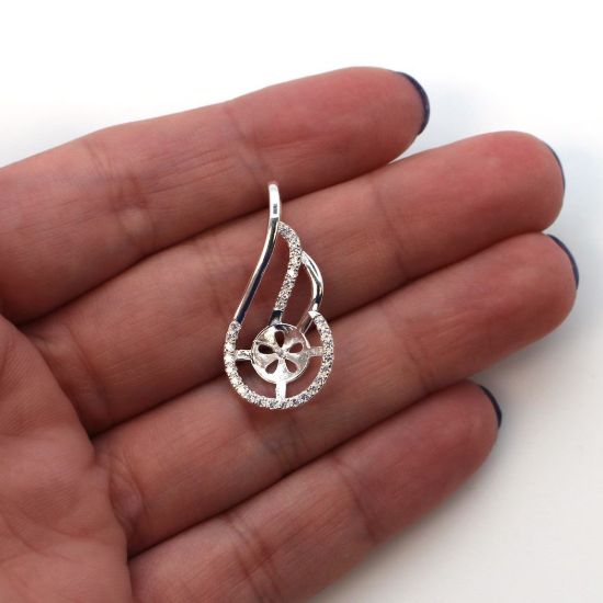 Wholesale Sterling Silver and CZ Stone Fancy Pearl Cup Bail for Half-Drilled Pearls