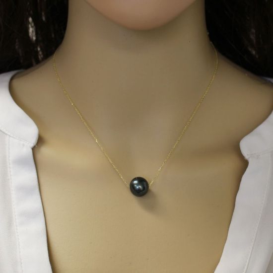 Wholesale 14K Yellow Gold Tahitian Floating Pearl Necklace - 16"