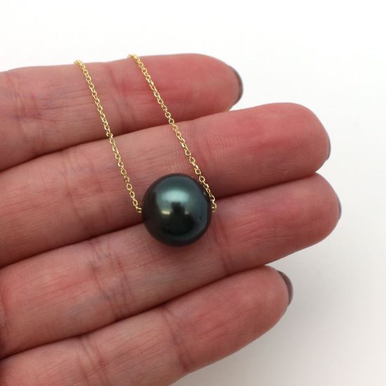 Wholesale 14K Yellow Gold Tahitian Floating Pearl Necklace - 16"