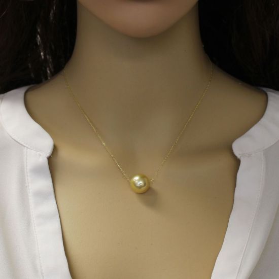Wholesale 14K Yellow Gold Golden South Sea Floating Pearl Necklace - 16"