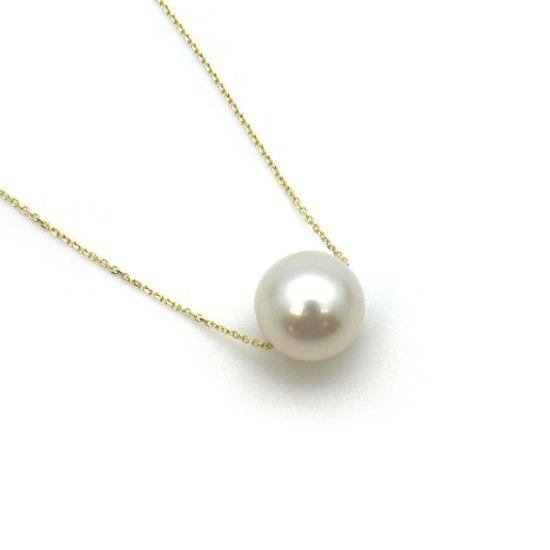 Wholesale 14K Yellow Gold Golden South Sea Floating Pearl Necklace - 16"