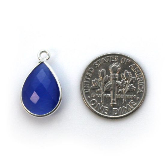 Wholesale Bezel Gemstone Pendant - Sterling Silver Bezel Gemstone 10x14mm Faceted Small Teardrop - Blue Monalisa