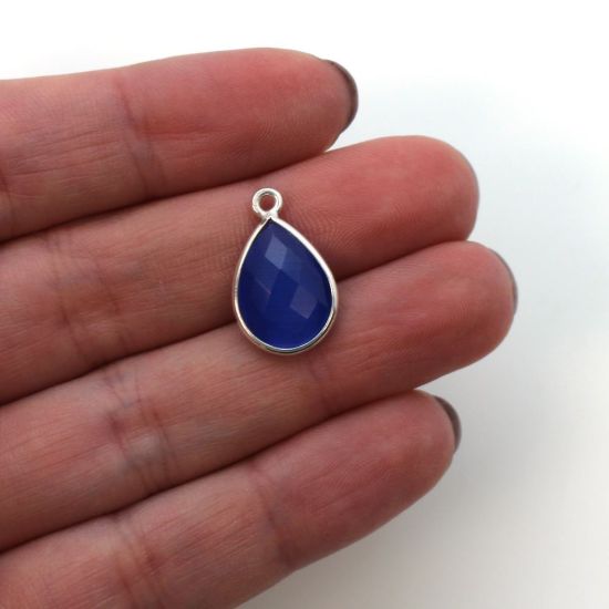 Wholesale Bezel Gemstone Pendant - Sterling Silver Bezel Gemstone 10x14mm Faceted Small Teardrop - Blue Monalisa