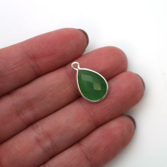 Wholesale Bezel Gemstone Pendant - Sterling Silver Bezel Gemstone 10x14mm Faceted Small Teardrop - Green Monalisa