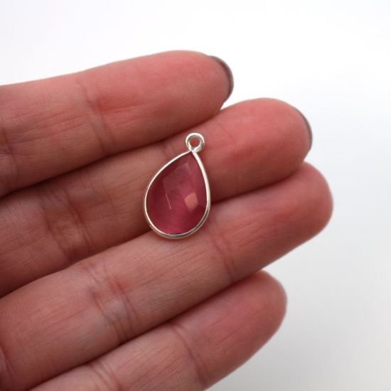 Wholesale Bezel Gemstone Pendant - Sterling Silver Bezel Gemstone 10x14mm Faceted Small Teardrop - Pink Monalisa