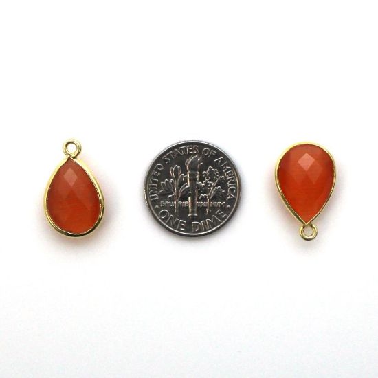 Wholesale Bezel Gemstone Pendant - Gold Plated Sterling Silver Gemstone 10x14mm Faceted Small Teardrop - Orange Monalisa