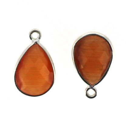Wholesale Bezel Gemstone Pendant - Sterling Silver Bezel Gemstone 10x14mm Faceted Small Teardrop - Orange Monalisa