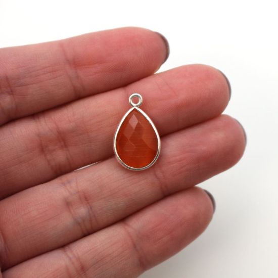 Wholesale Bezel Gemstone Pendant - Sterling Silver Bezel Gemstone 10x14mm Faceted Small Teardrop - Orange Monalisa
