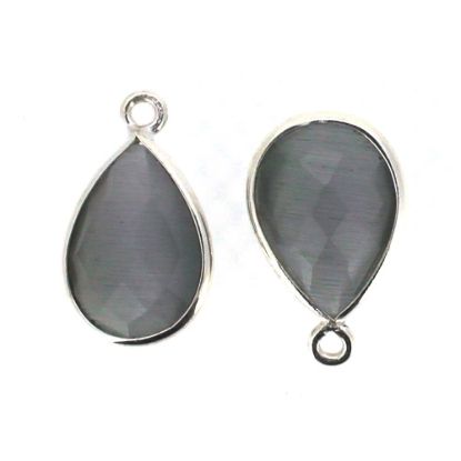 Wholesale Bezel Gemstone Pendant - Sterling Silver Bezel Gemstone 10x14mm Faceted Small Teardrop - Grey Monalisa
