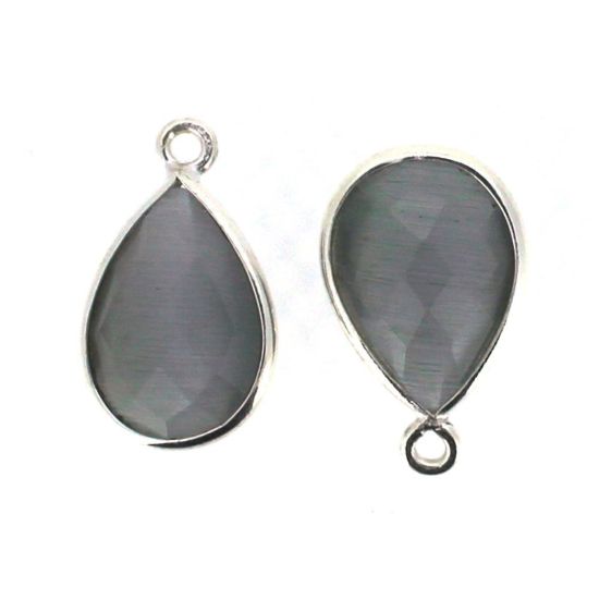 Wholesale Bezel Gemstone Pendant - Sterling Silver Bezel Gemstone 10x14mm Faceted Small Teardrop - Grey Monalisa