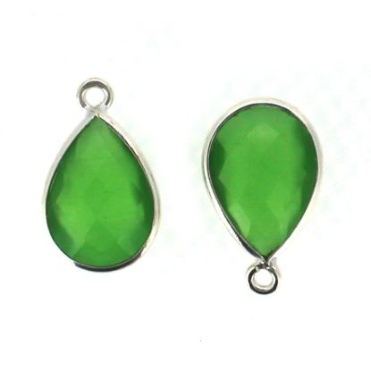 Wholesale Bezel Gemstone Pendant - Sterling Silver Bezel Gemstone 10x14mm Faceted Small Teardrop - Green Monalisa