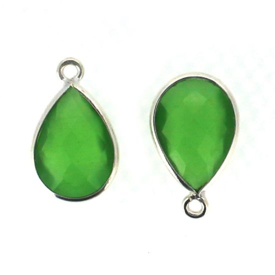 Wholesale Bezel Gemstone Pendant - Sterling Silver Bezel Gemstone 10x14mm Faceted Small Teardrop - Green Monalisa