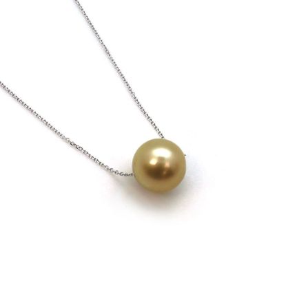 Wholesale 14K White Gold Golden South Sea Floating Pearl Necklace - 16"