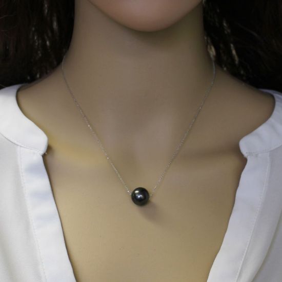 Wholesale 14K White Gold Tahitian Floating Pearl Necklace - 16"